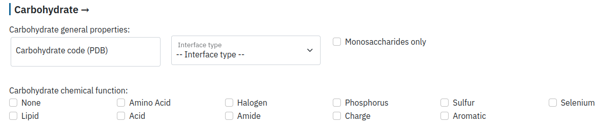 Description of the carbohydrate properties part of DIONYSUS search form