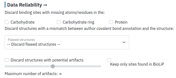 Description of the data reliability part of DIONYSUS search form